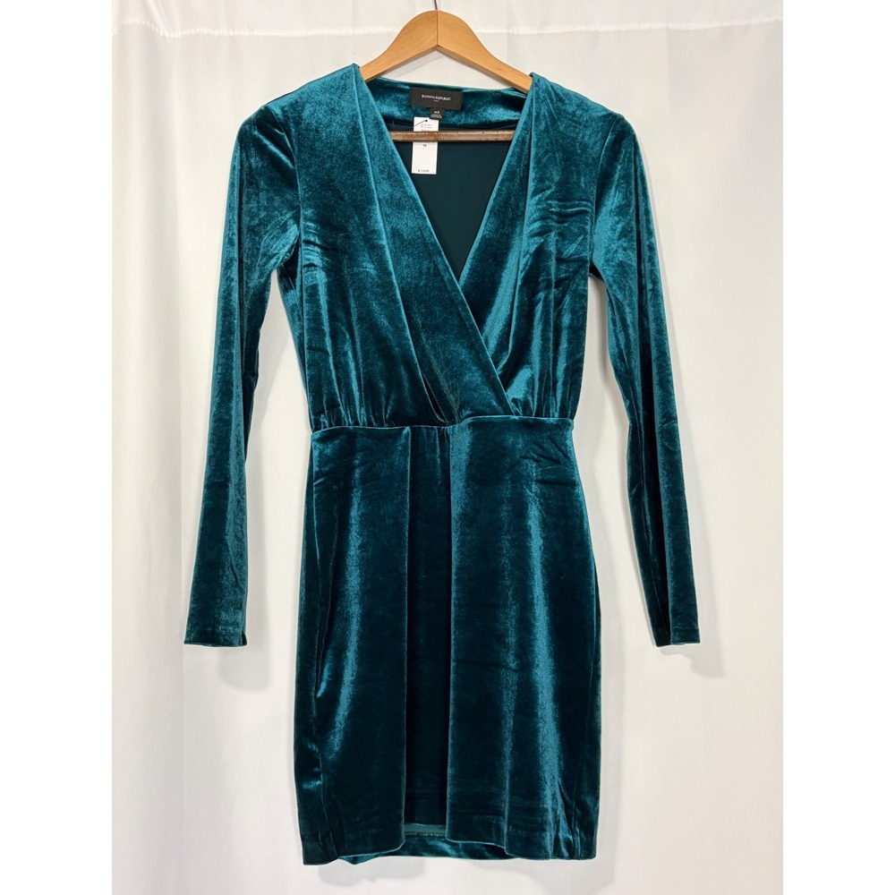 Banana Republic Teal VelvetMini Dress Long Sleeve V-Neck XS Boho Fall Event